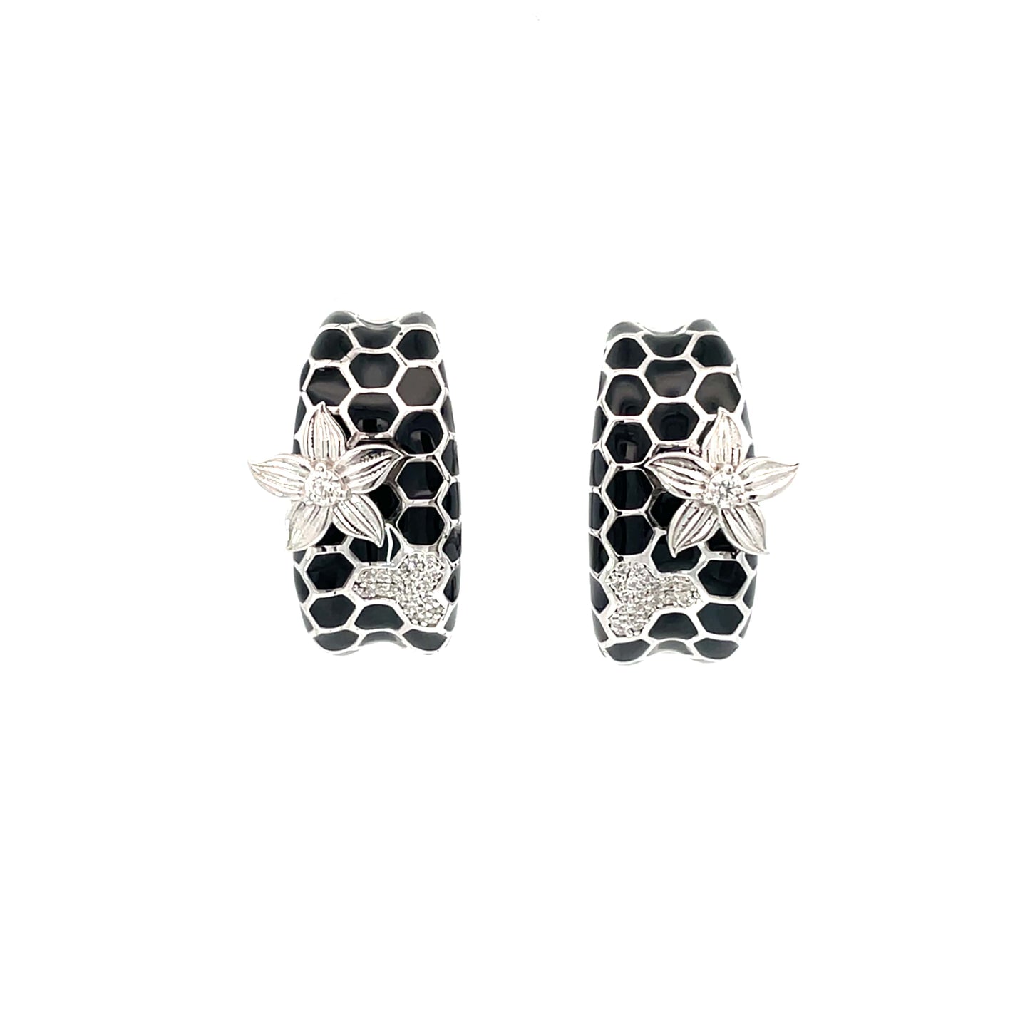 ELEGANT FLORAL SILVER HOOP EARRINGS