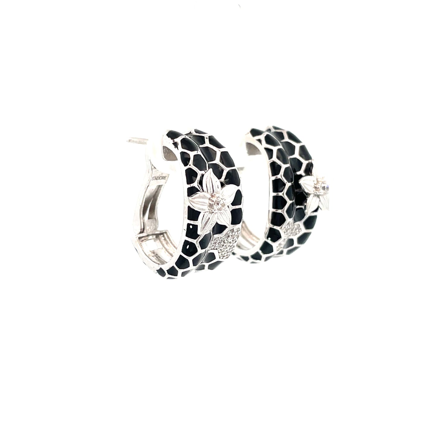 ELEGANT FLORAL SILVER HOOP EARRINGS