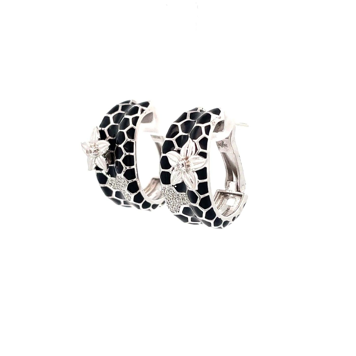 ELEGANT FLORAL SILVER HOOP EARRINGS
