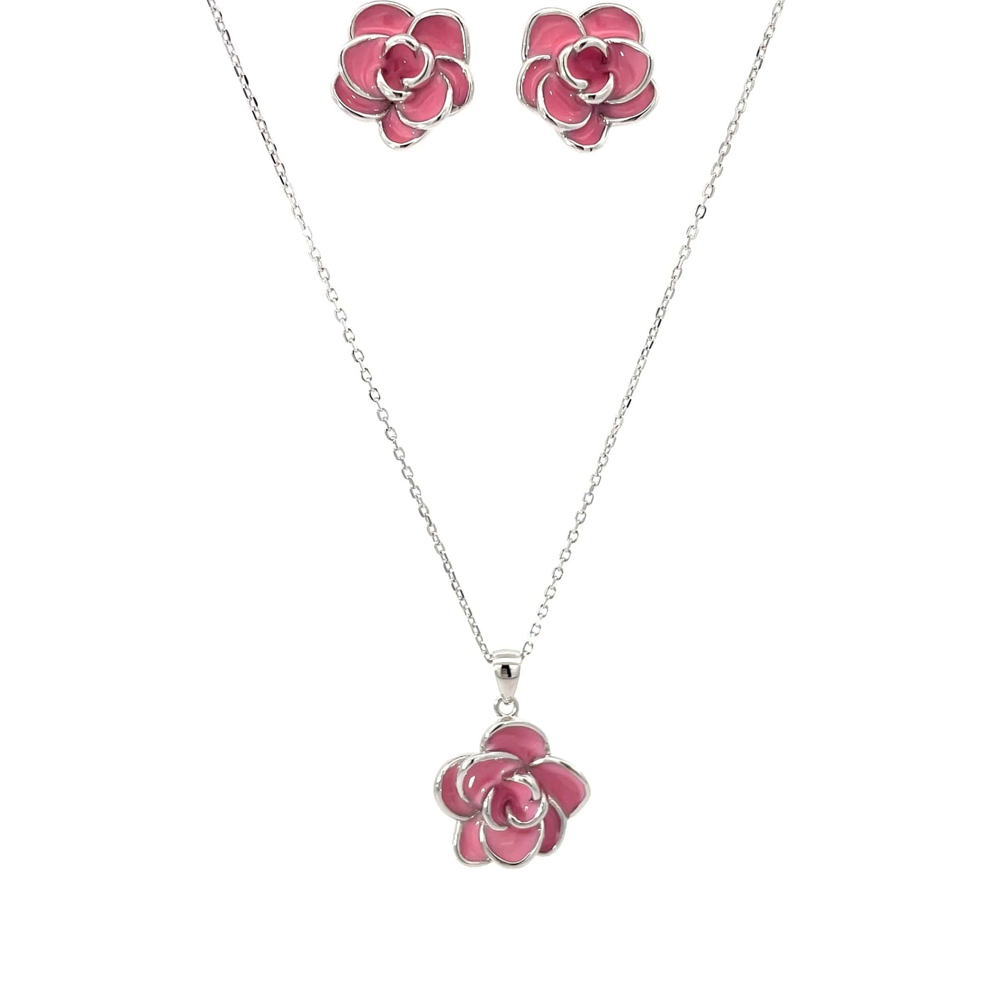 ROSE BLOOM SILVER PENDANT SET