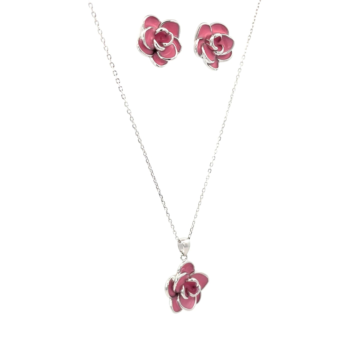ROSE BLOOM SILVER PENDANT SET