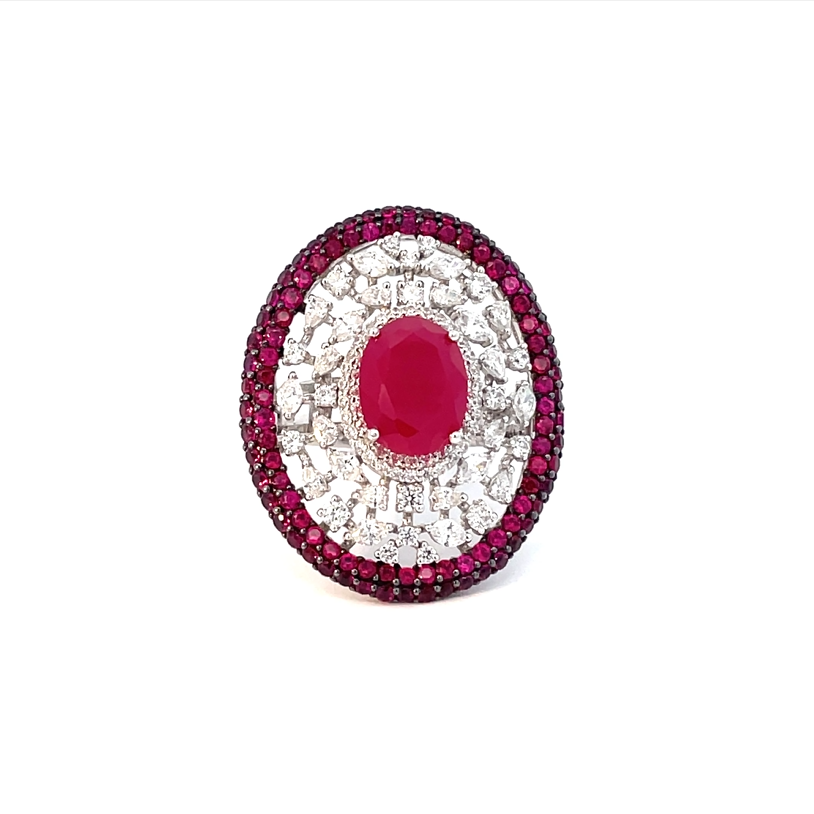 LADY IN RED COCKTAIL SILVER RING