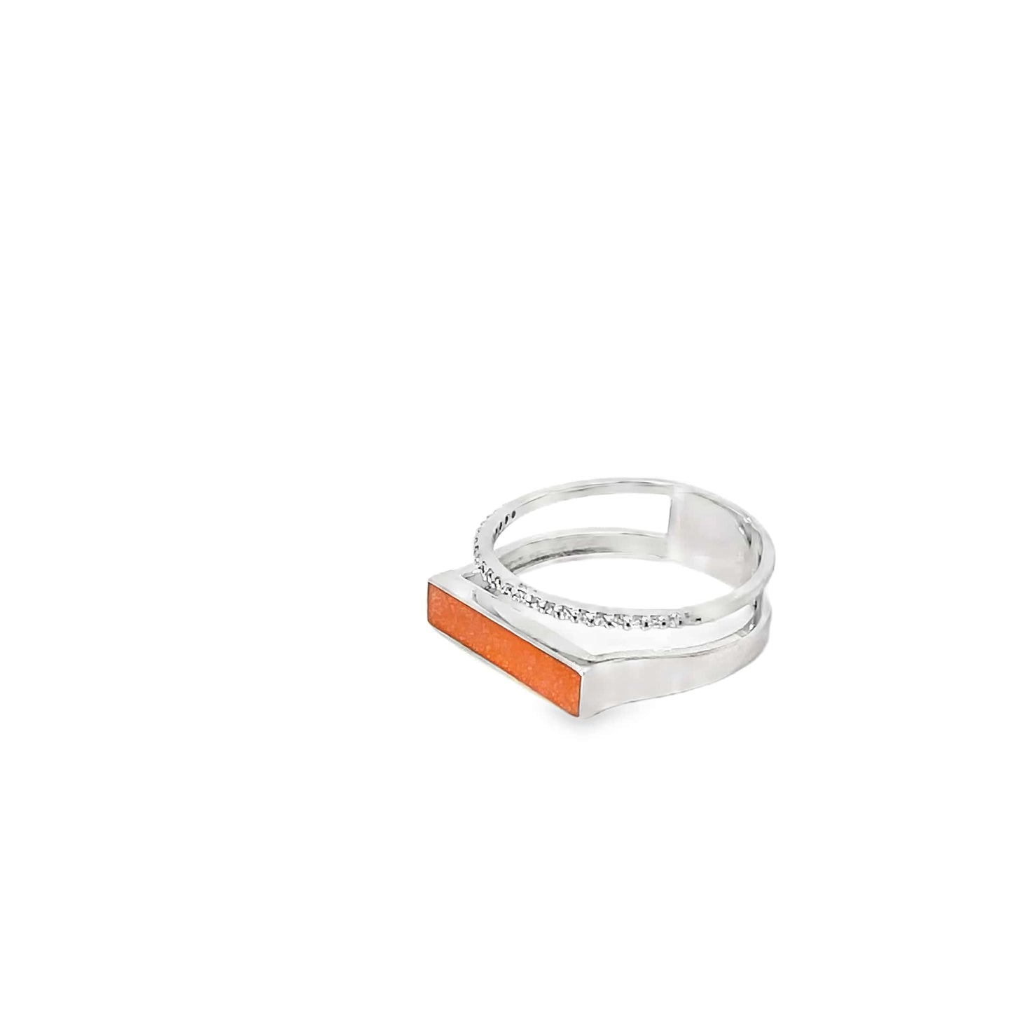 LUXURY ORANGE INLAY SILVER RING