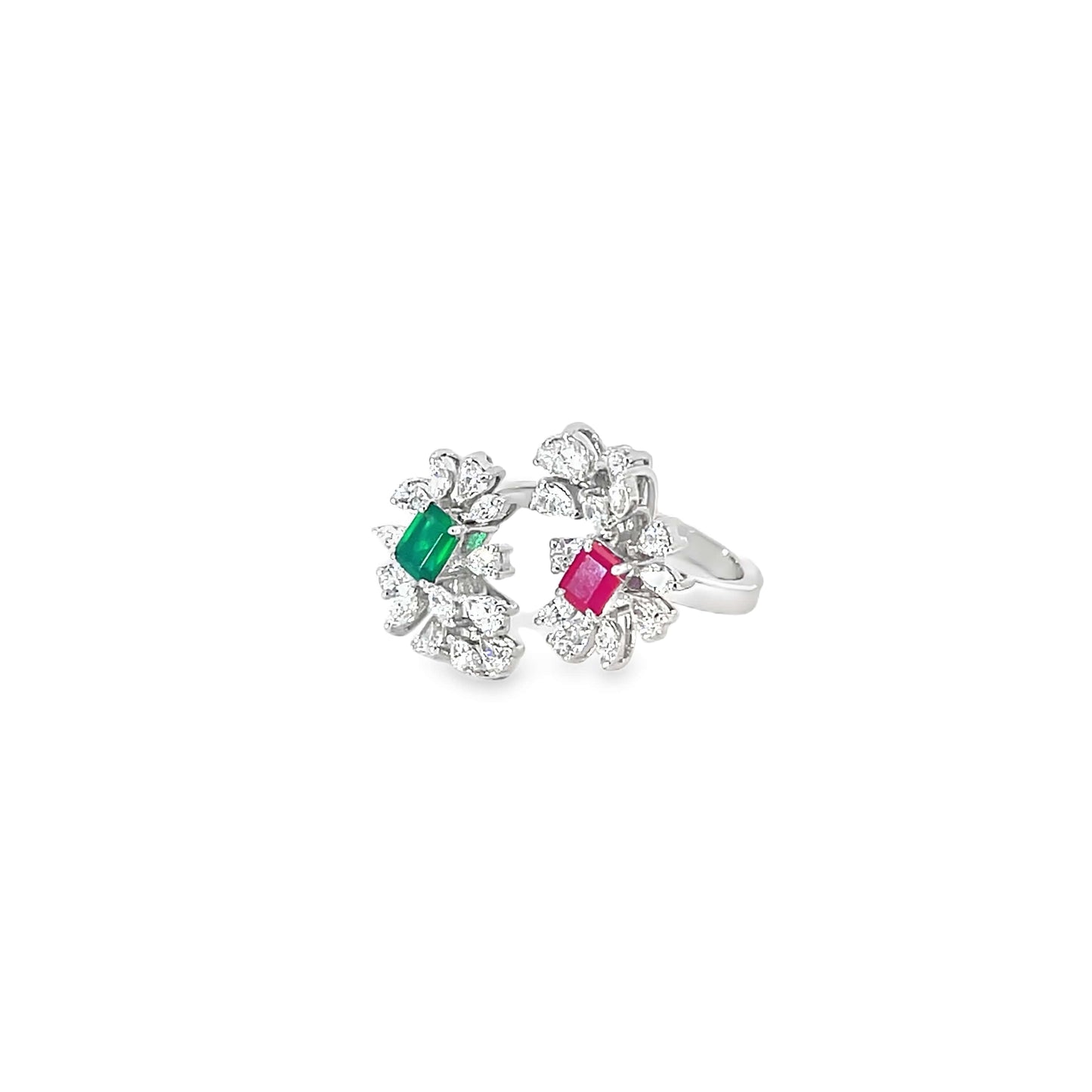 TWIN BLOOM COCKTAIL SILVER RING
