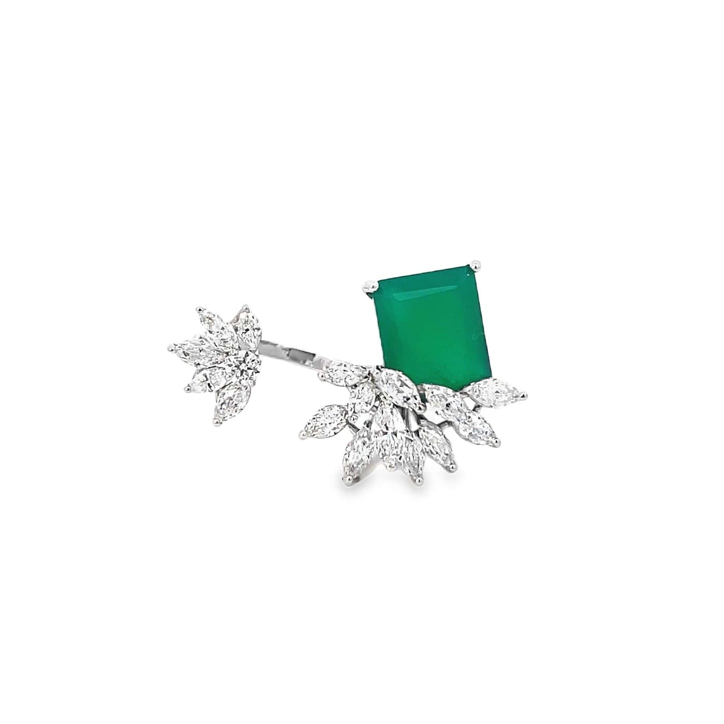 EMERALD BREEZE COCKTAIL SILVER RING