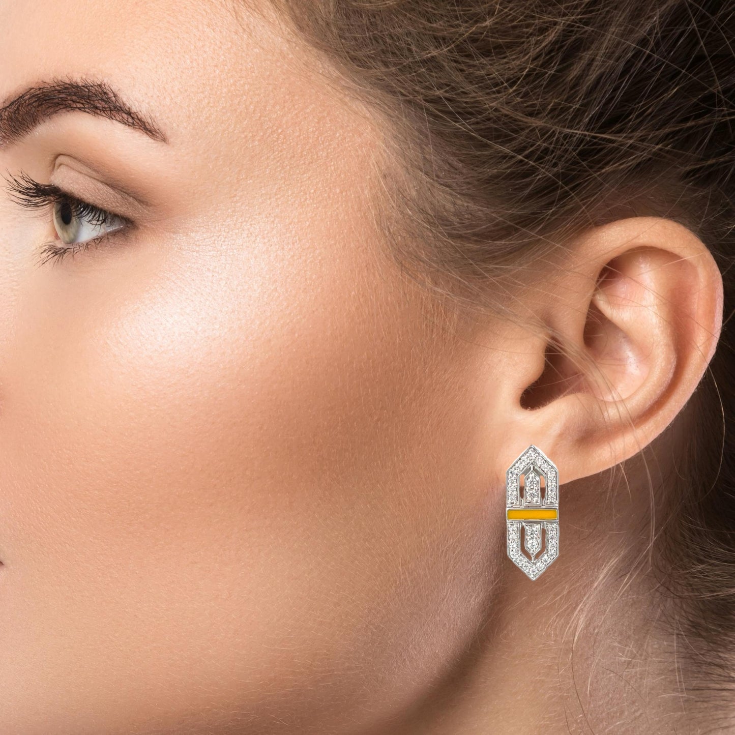 AMBER ART DECO SILVER EARRINGS