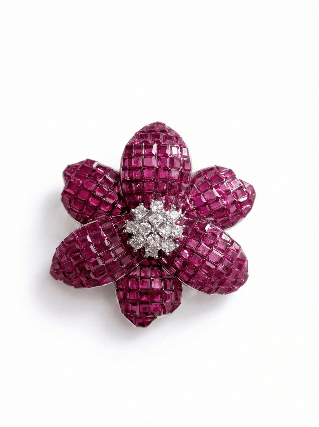 CRIMSON FLOWER SILVER BROOCH