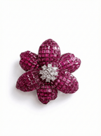 CRIMSON FLOWER SILVER BROOCH