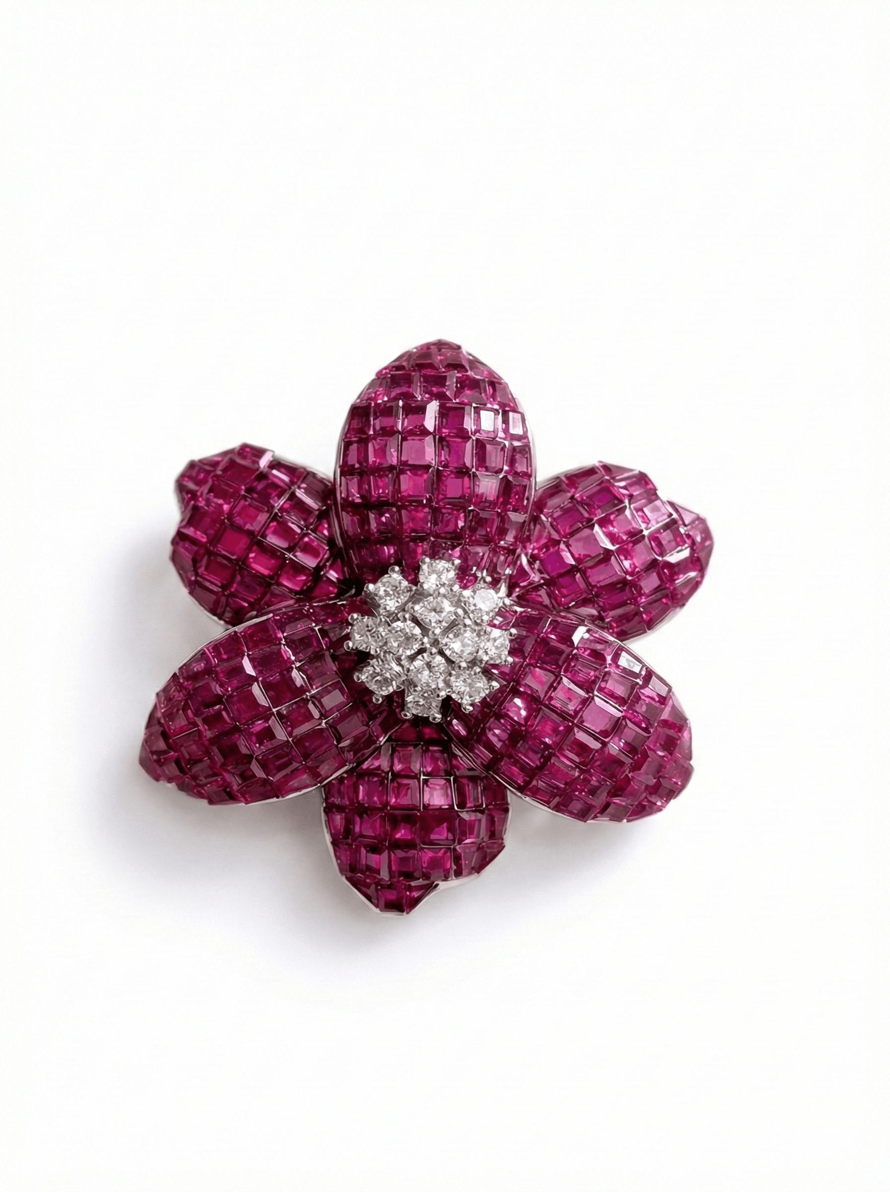 CRIMSON FLOWER SILVER BROOCH