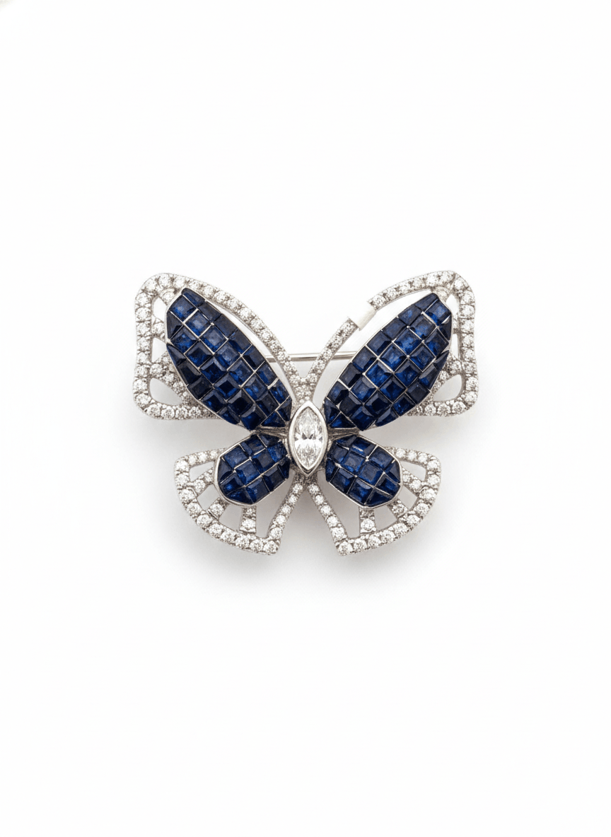 SAPPHIRE FLUTTER SILVER BROOCH