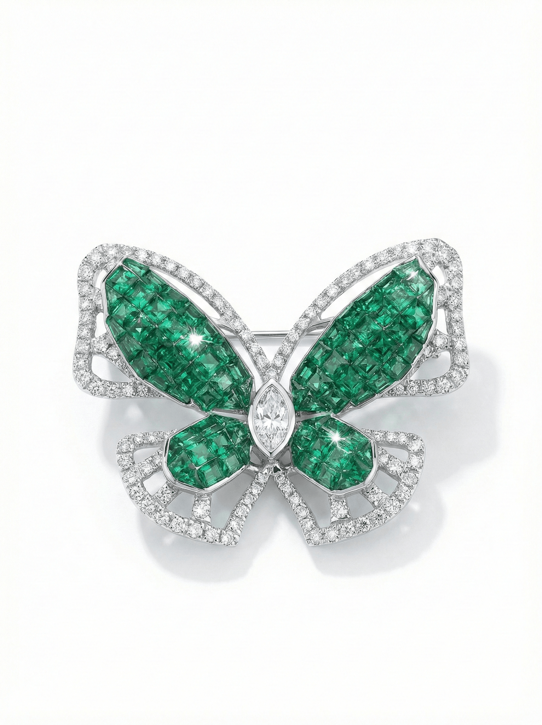 EMERALD FLUTTER SILVER BROOCH