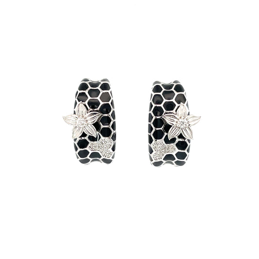 ELEGANT FLORAL SILVER HOOP EARRINGS