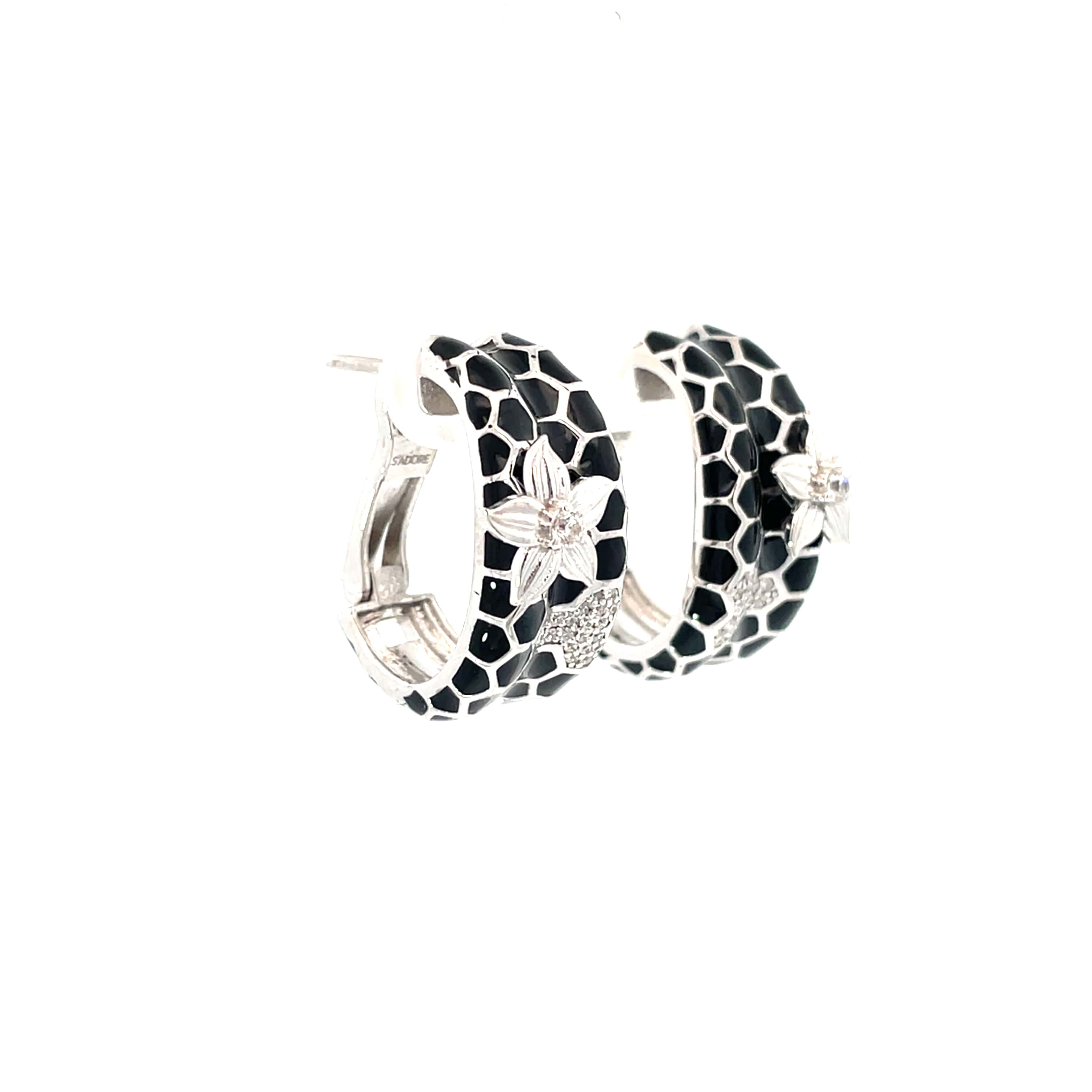 ELEGANT FLORAL SILVER HOOP EARRINGS