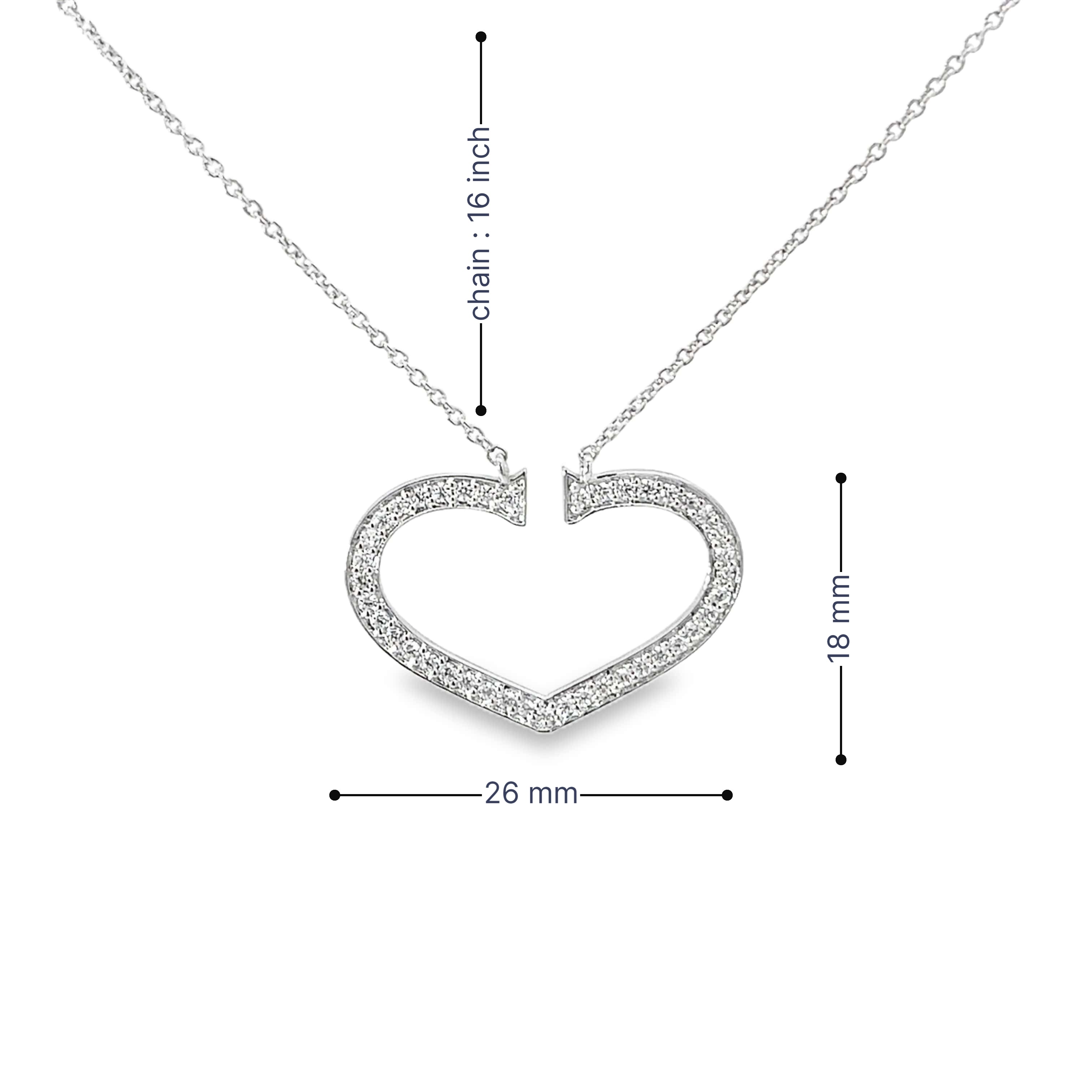 GLAM HEART OUTLINE SILVER NECKLACE