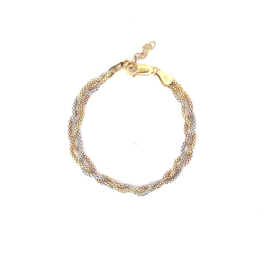 BRAIDED THREE TONE SILVER BRACELETE