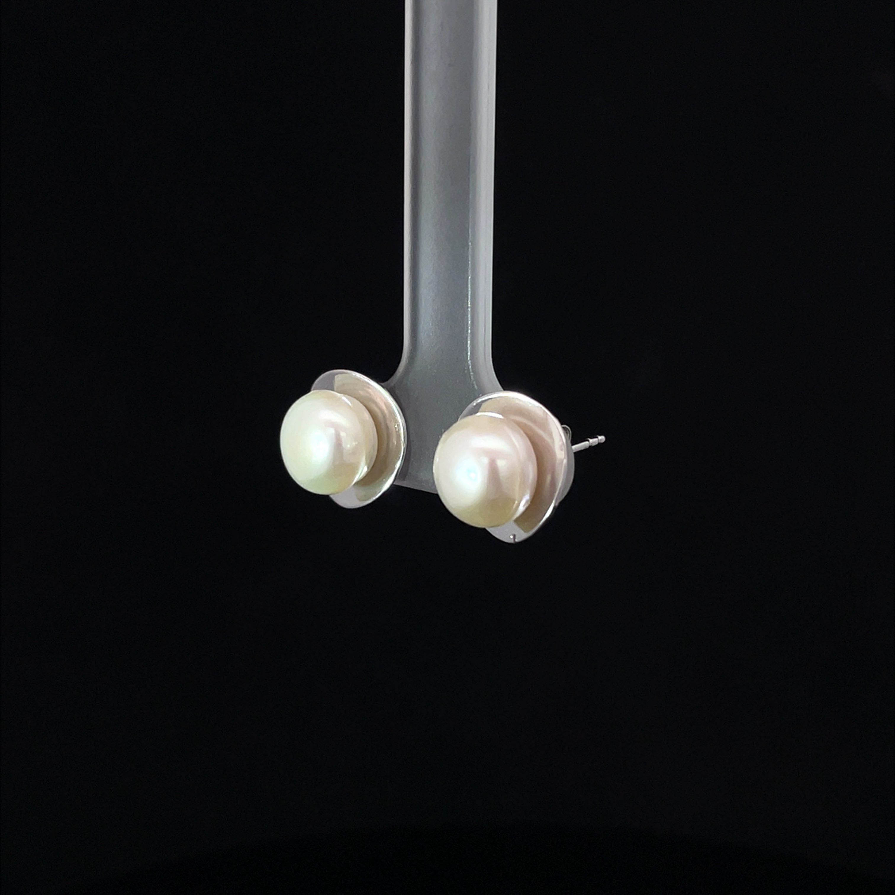 SILVER WHITE WHISPER STUDS