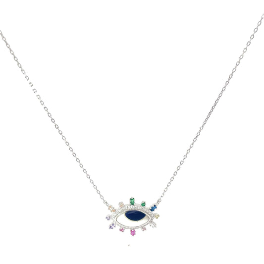 RAINBOW EVIL EYE SILVER NECKLACE