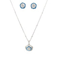 BLUE HALO SPARKLE SHIELD SILVER PENDANT SET