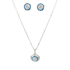 BLUE HALO SPARKLE SHIELD SILVER PENDANT SET