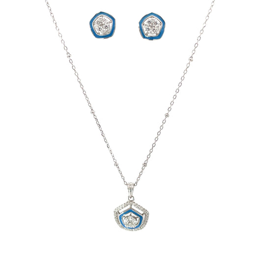 BLUE HALO SPARKLE SHIELD SILVER PENDANT SET