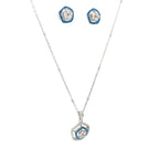 BLUE HALO SPARKLE SHIELD SILVER PENDANT SET