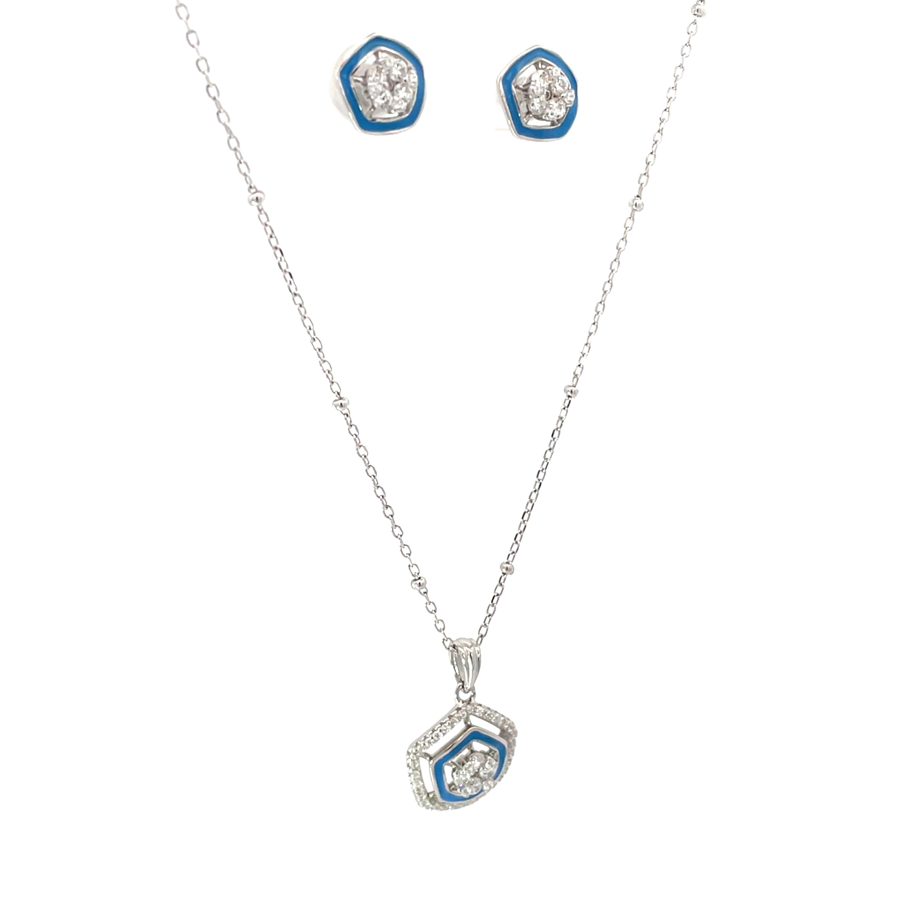 BLUE HALO SPARKLE SHIELD SILVER PENDANT SET