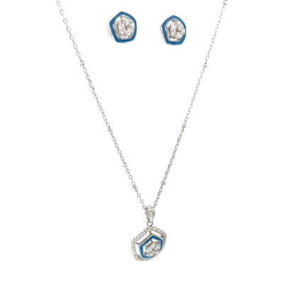 BLUE HALO SPARKLE SHIELD SILVER PENDANT SET