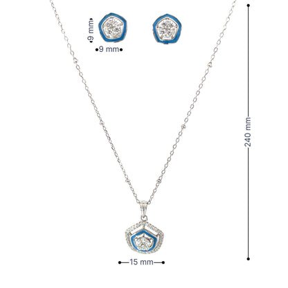 BLUE HALO SPARKLE SHIELD SILVER PENDANT SET