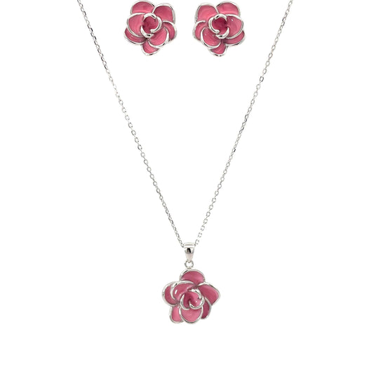 ROSE BLOOM SILVER PENDANT SET