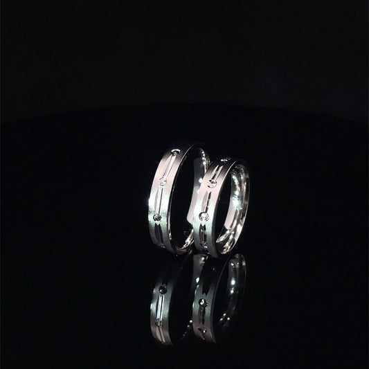 CUTLINE ACCENT STERLING SILVER COUPLE BAND RING