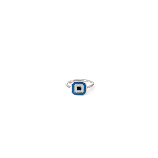 BLUE EVIL EYE SILVER RING
