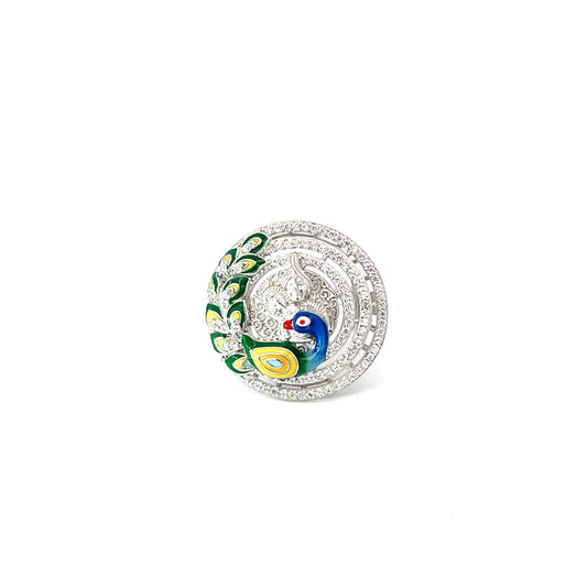 SILVER PEACOCK SPLENDOR RING