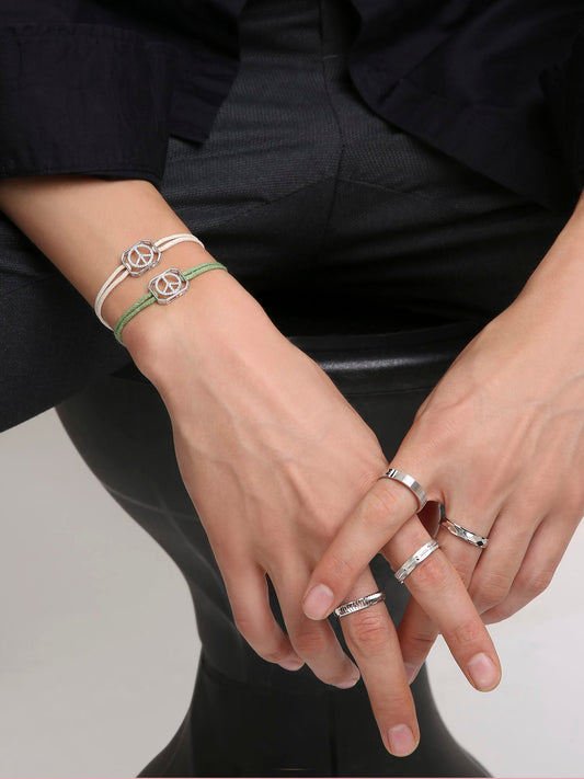 PEACE - SILVER KEEPSAKE BAND (GREEN)