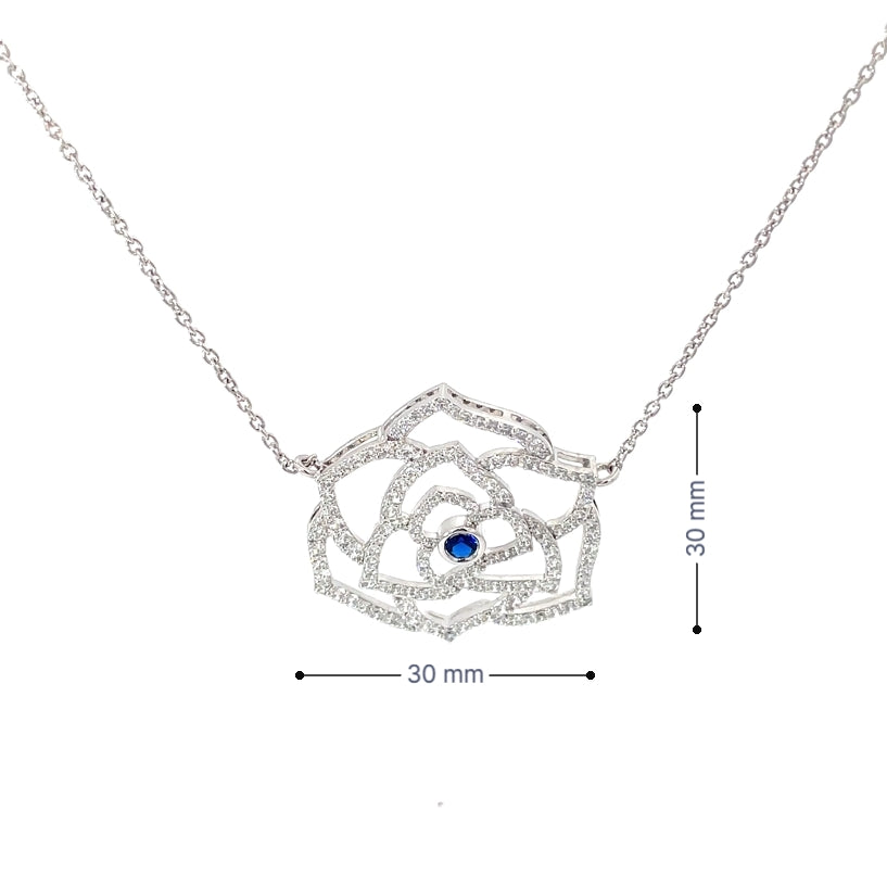 SAPPHIRE BLOOM ROSE SILVER PENDANT CHAIN