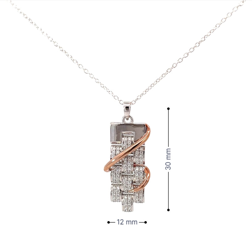 ROSE GOLD SWIRL BLOCK SILVER PENDANT CHAIN