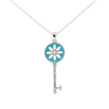 TURQUOISE FLOWER KEY SILVER PENDANT CHAIN