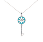 TURQUOISE FLOWER KEY SILVER PENDANT CHAIN