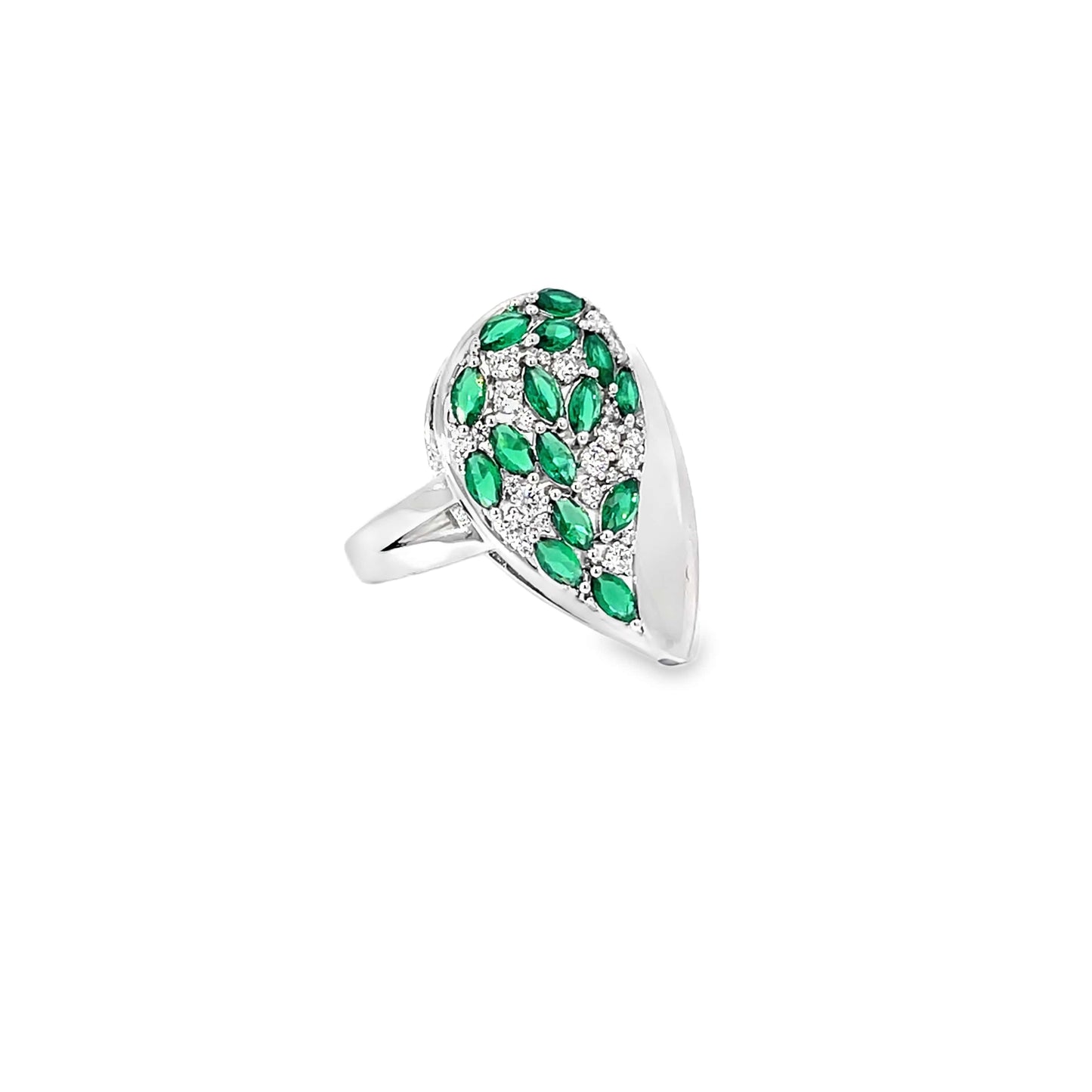 TEARLEAF EMERALD SILVER RING