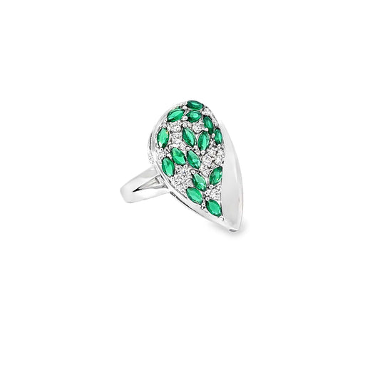 TEARLEAF EMERALD SILVER RING