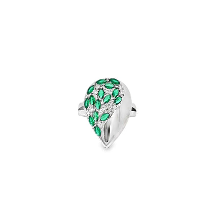 TEARLEAF EMERALD SILVER RING