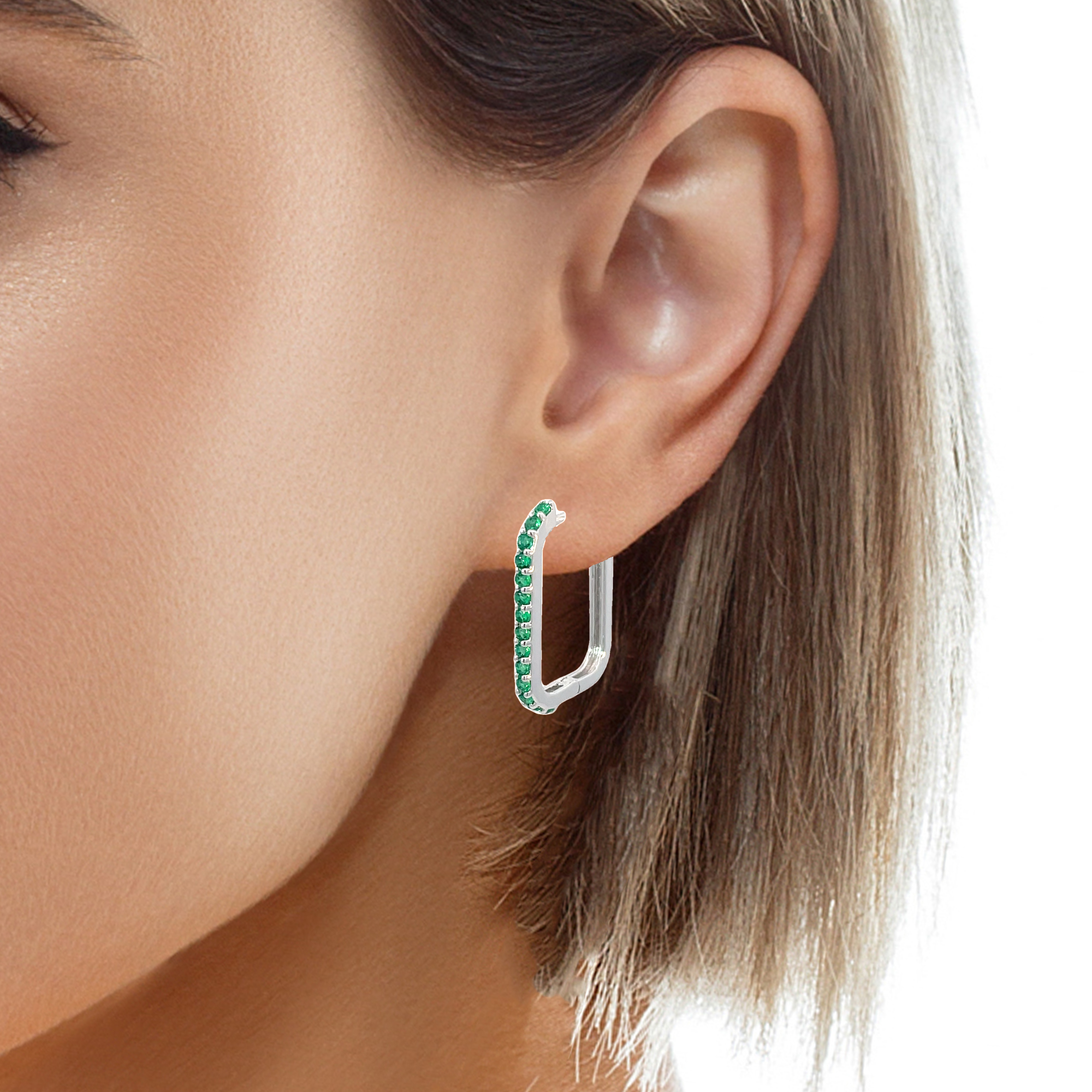 GREEN GLINT SILVER HOOPS