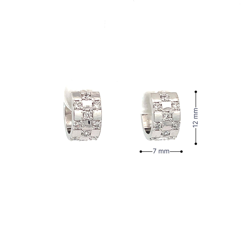 CRYSTAL CHECKERBOARD SILVER HUGGIE HOOPS