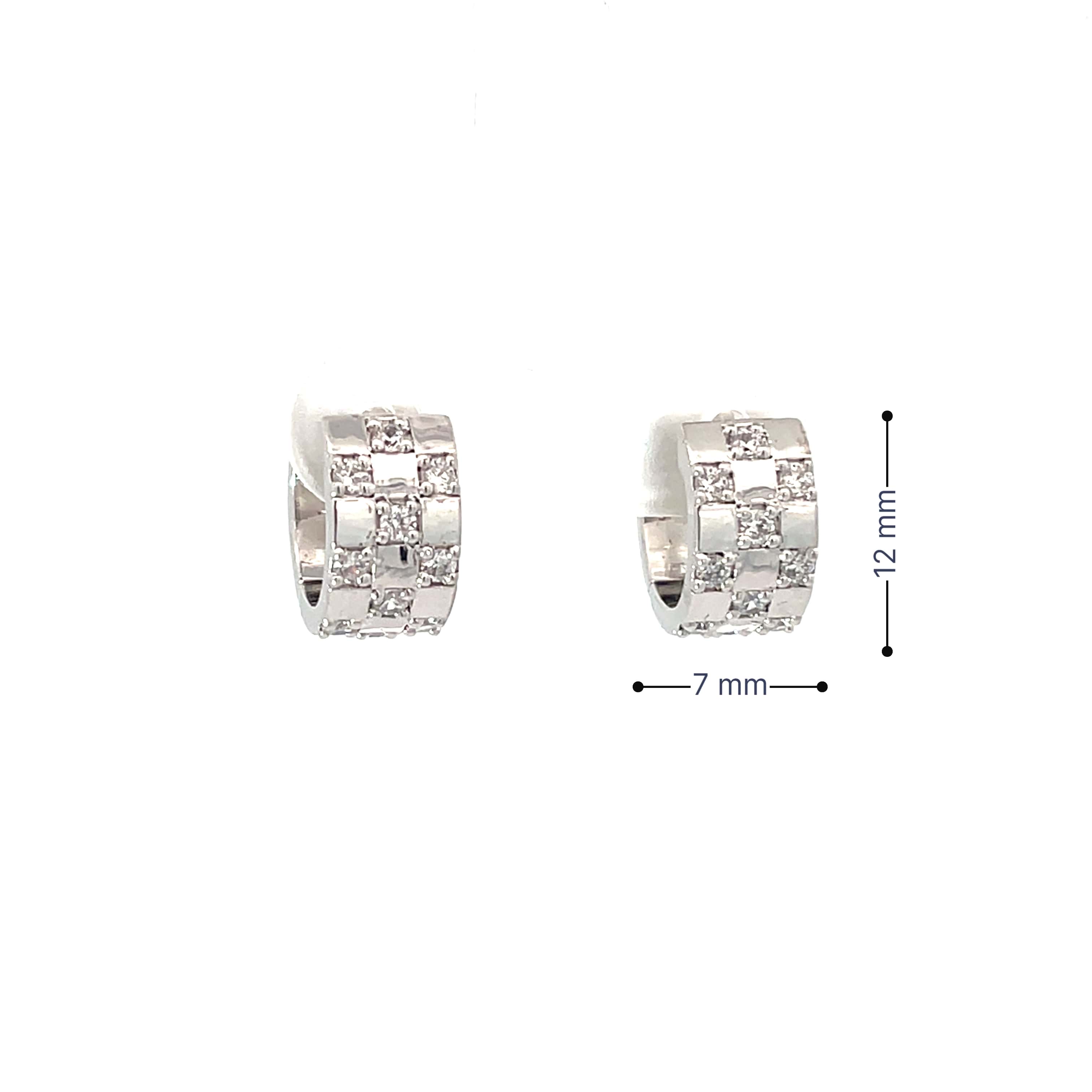 CRYSTAL CHECKERBOARD SILVER HUGGIE HOOPS