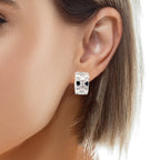 CRYSTAL CHECKERBOARD SILVER HUGGIE HOOPS
