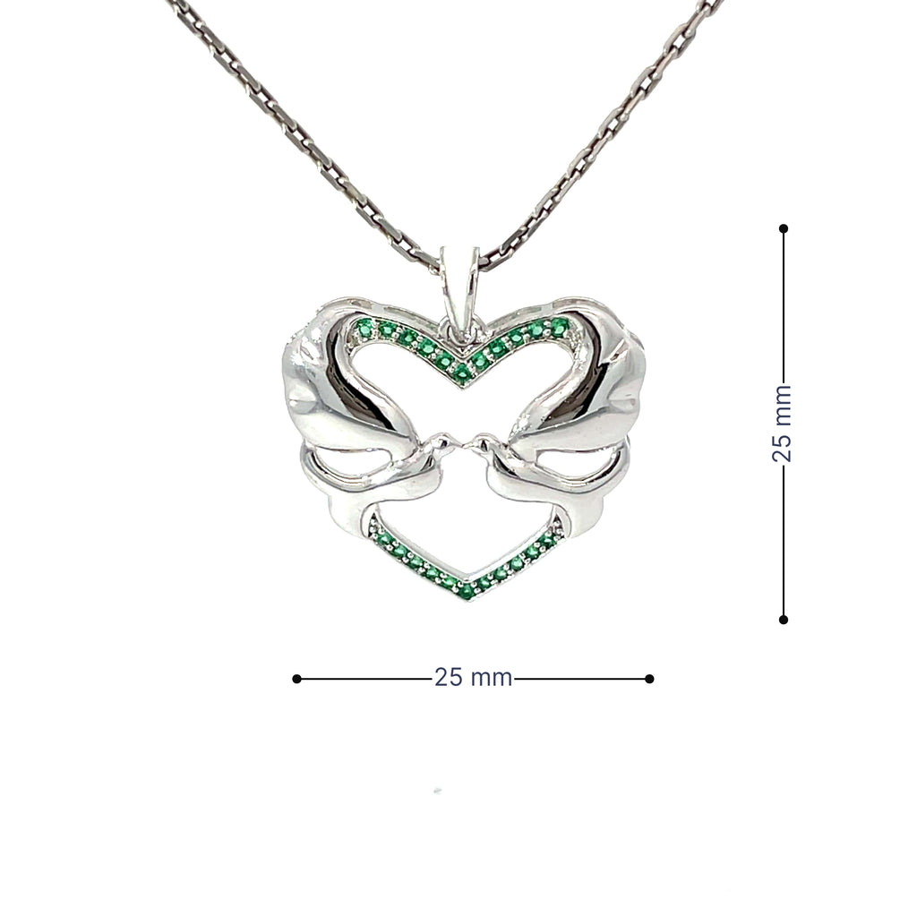 TWIN SWAN EMBRACE SILVER PENDANT CHAIN