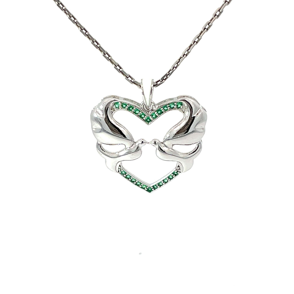 TWIN SWAN EMBRACE SILVER PENDANT CHAIN