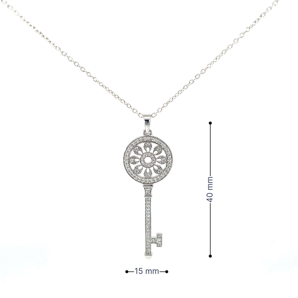 VINTAGE KEY DESIGN SILVER PENDANT CHAIN