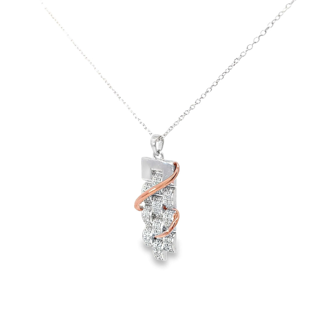 ROSE GOLD SWIRL BLOCK SILVER PENDANT CHAIN