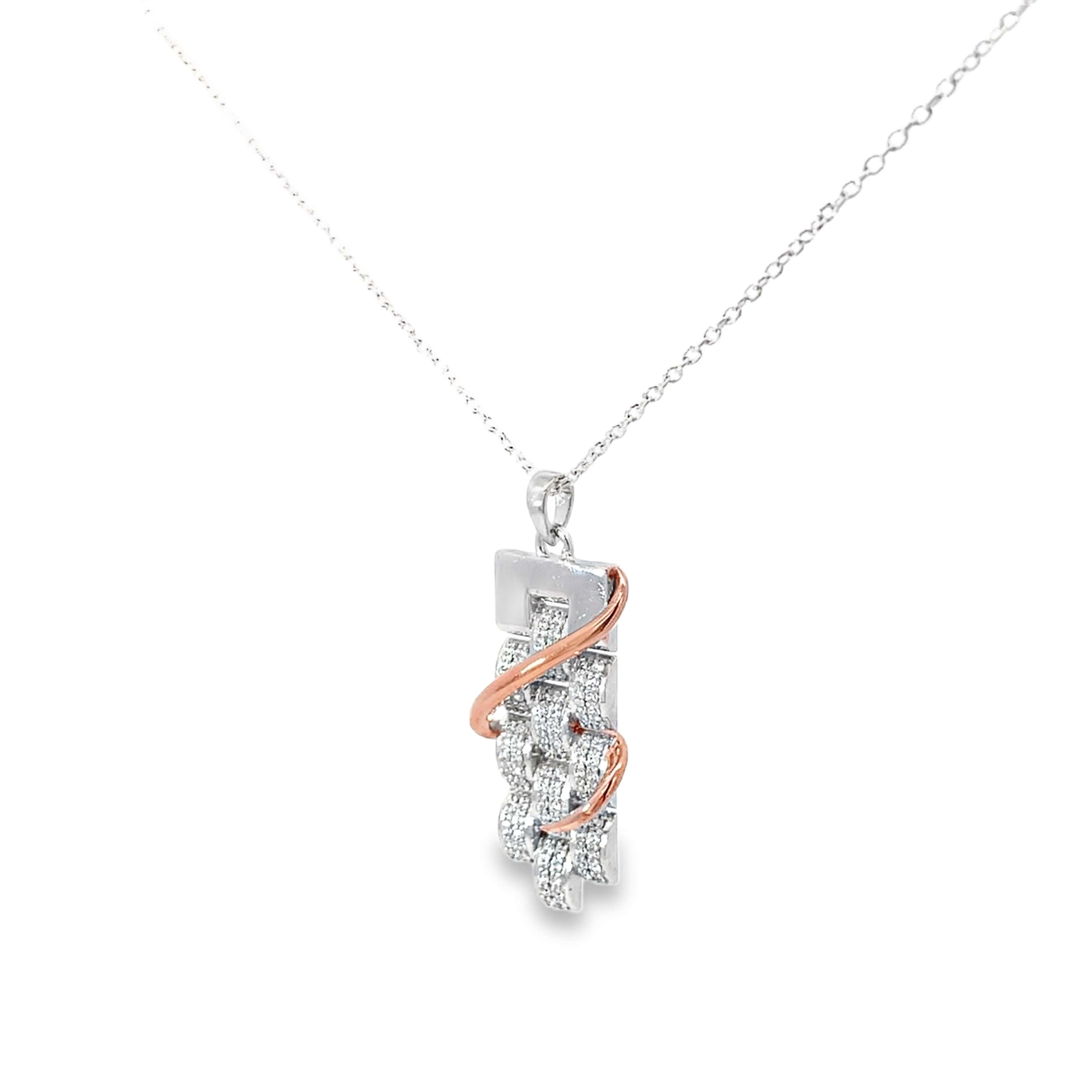 ROSE GOLD SWIRL BLOCK SILVER PENDANT CHAIN