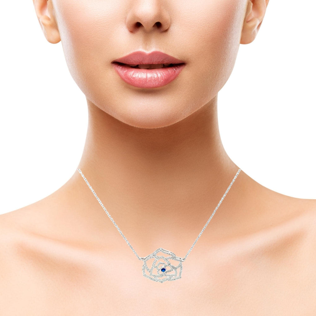 SAPPHIRE BLOOM ROSE SILVER PENDANT CHAIN